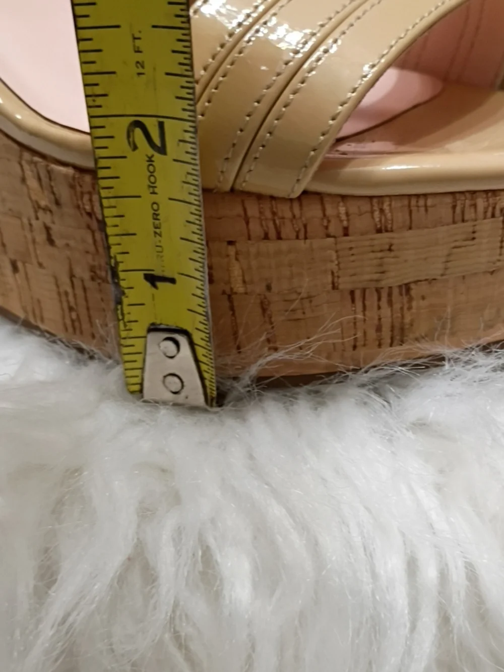 kate spade Tallin Nude Patent Leather Cork Wedge Sandals SZ 8